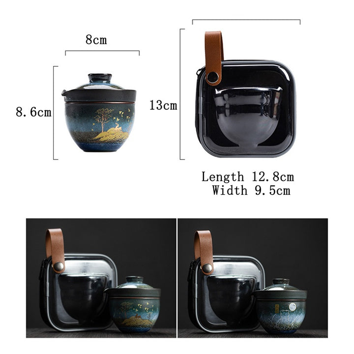 Tazza da tè in ceramica Buddha Stones Deer Mountain Trees Lovely Cat Tazza da tè nera con coperchio e borsa