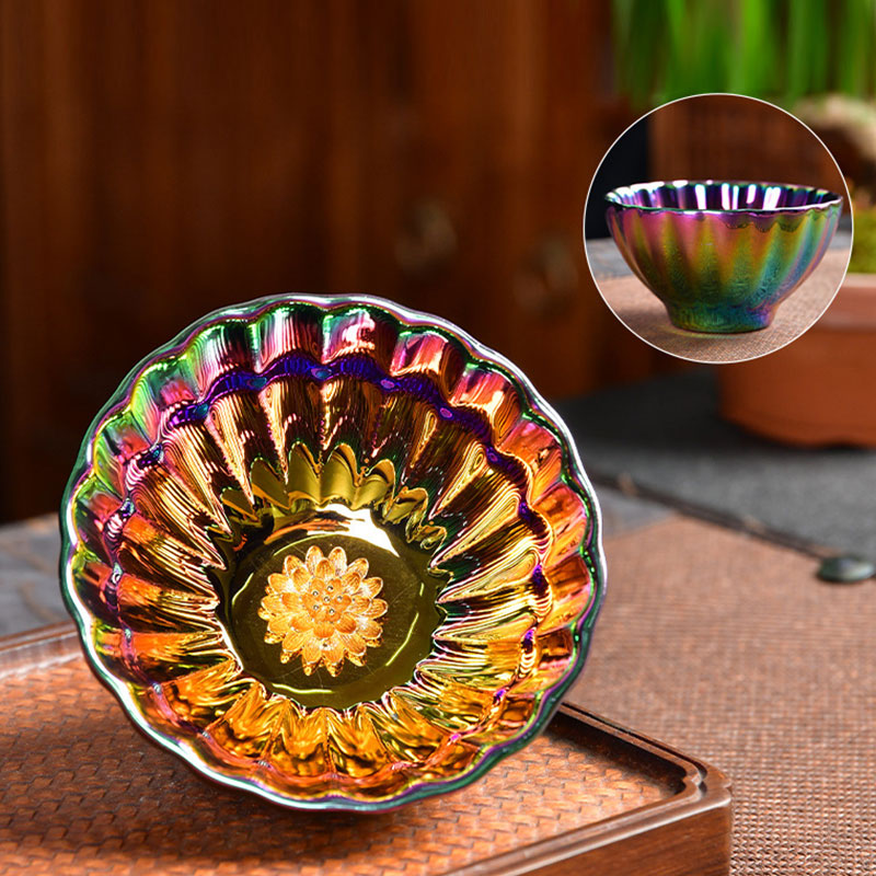 Buddha Stones Loto Pavone Intarsiato Multicolore Cinese Jianzhan Tazza da Tè in Ceramica Tazza da Tè Kung Fu