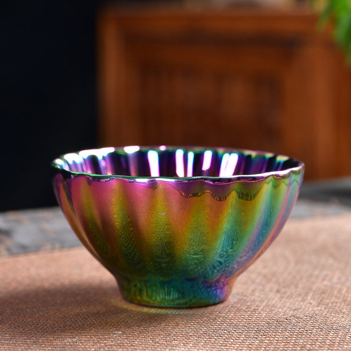 Buddha Stones Loto Pavone Intarsiato Multicolore Cinese Jianzhan Tazza da Tè in Ceramica Tazza da Tè Kung Fu