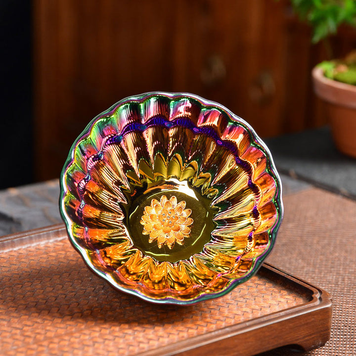 Buddha Stones Loto Pavone Intarsiato Multicolore Cinese Jianzhan Tazza da Tè in Ceramica Tazza da Tè Kung Fu