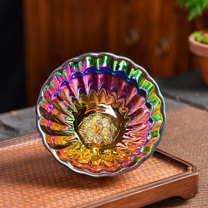 Buddha Stones Loto Pavone Intarsiato Multicolore Cinese Jianzhan Tazza da Tè in Ceramica Tazza da Tè Kung Fu