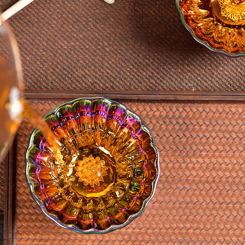 Buddha Stones Loto Pavone Intarsiato Multicolore Cinese Jianzhan Tazza da Tè in Ceramica Tazza da Tè Kung Fu