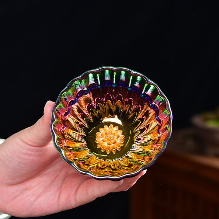 Buddha Stones Loto Pavone Intarsiato Multicolore Cinese Jianzhan Tazza da Tè in Ceramica Tazza da Tè Kung Fu