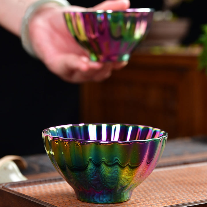 Buddha Stones Loto Pavone Intarsiato Multicolore Cinese Jianzhan Tazza da Tè in Ceramica Tazza da Tè Kung Fu