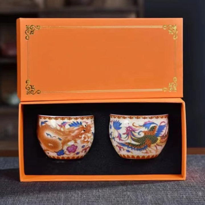 Buddha Stones 2 pezzi Drago Fenice Tazza da tè in ceramica Kung Fu Tazze da tè