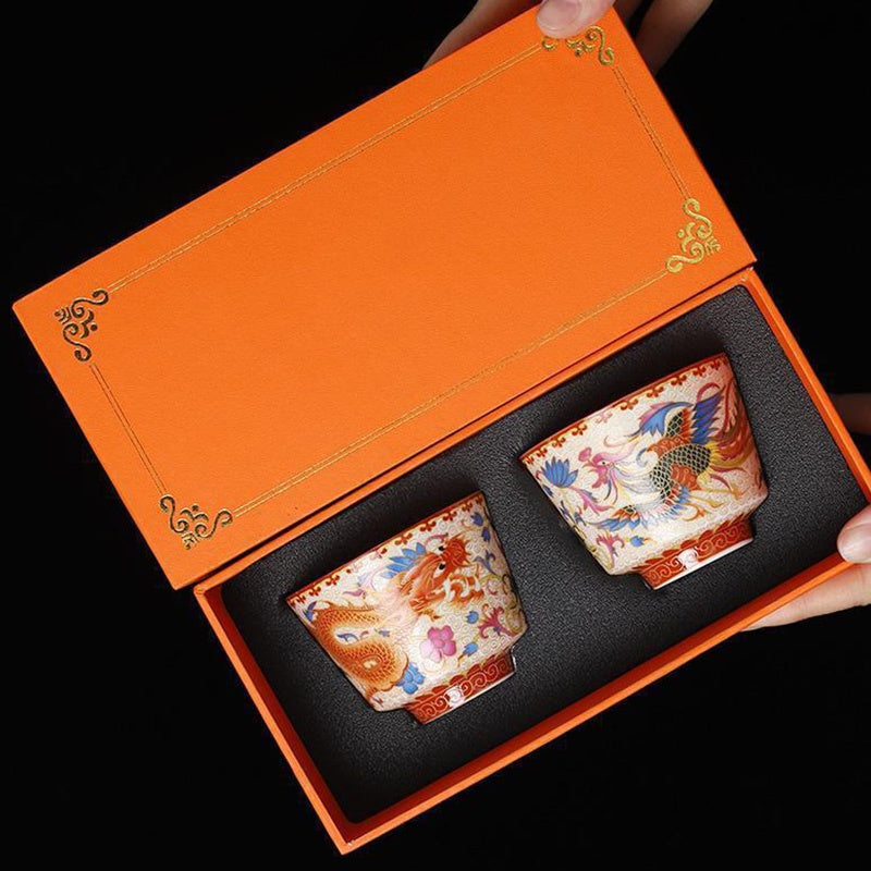 Buddha Stones 2 pezzi Drago Fenice Tazza da tè in ceramica Kung Fu Tazze da tè