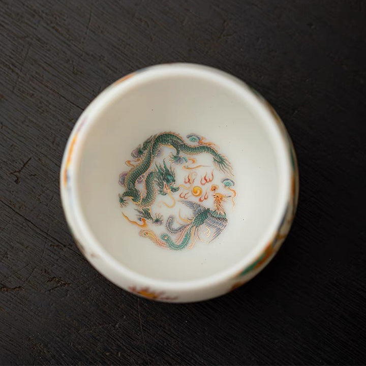 Buddha Stones Drago Fenice Nuvole di buon auspicio Tazza da tè in ceramica Tazza da tè Kung Fu