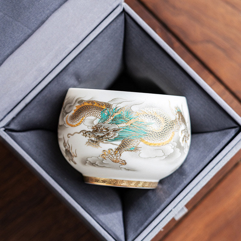 Buddha Stones Drago Fenice Nuvole di Buon Auspicio Tazza da Tè in Ceramica Tazza da Tè Kung Fu con Scatola Regalo