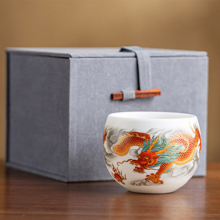 Buddha Stones Drago Fenice Nuvole di Buon Auspicio Tazza da Tè in Ceramica Tazza da Tè Kung Fu con Scatola Regalo
