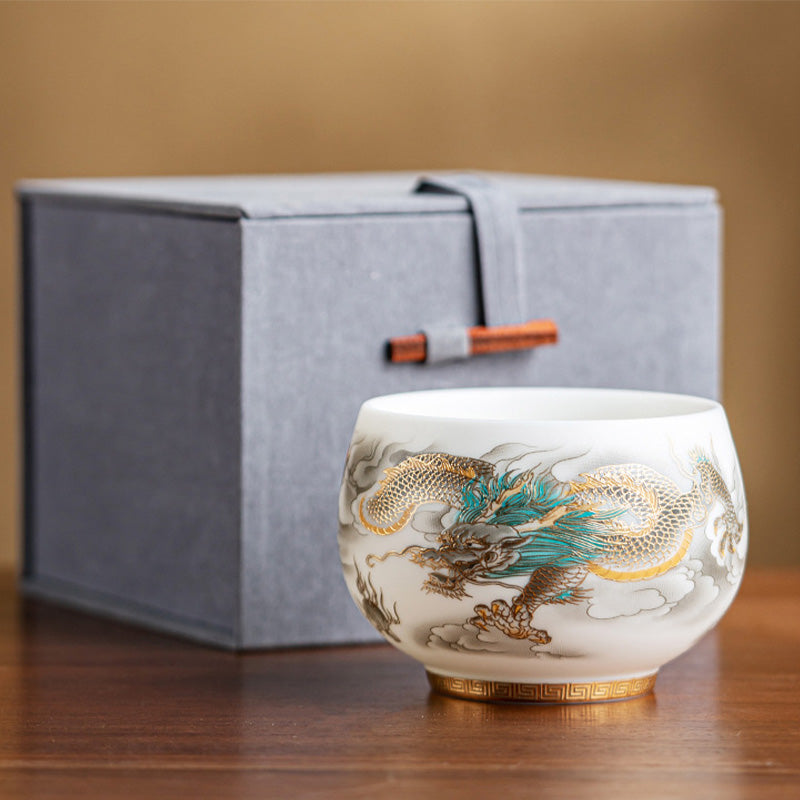 Buddha Stones Drago Fenice Nuvole di Buon Auspicio Tazza da Tè in Ceramica Tazza da Tè Kung Fu con Scatola Regalo