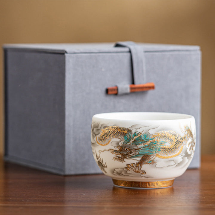 Buddha Stones Drago Fenice Nuvole di Buon Auspicio Tazza da Tè in Ceramica Tazza da Tè Kung Fu con Scatola Regalo