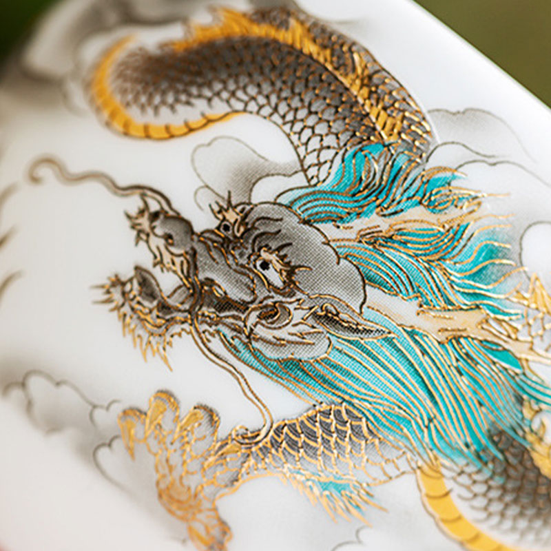 Buddha Stones Drago Fenice Nuvole di Buon Auspicio Tazza da Tè in Ceramica Tazza da Tè Kung Fu con Scatola Regalo
