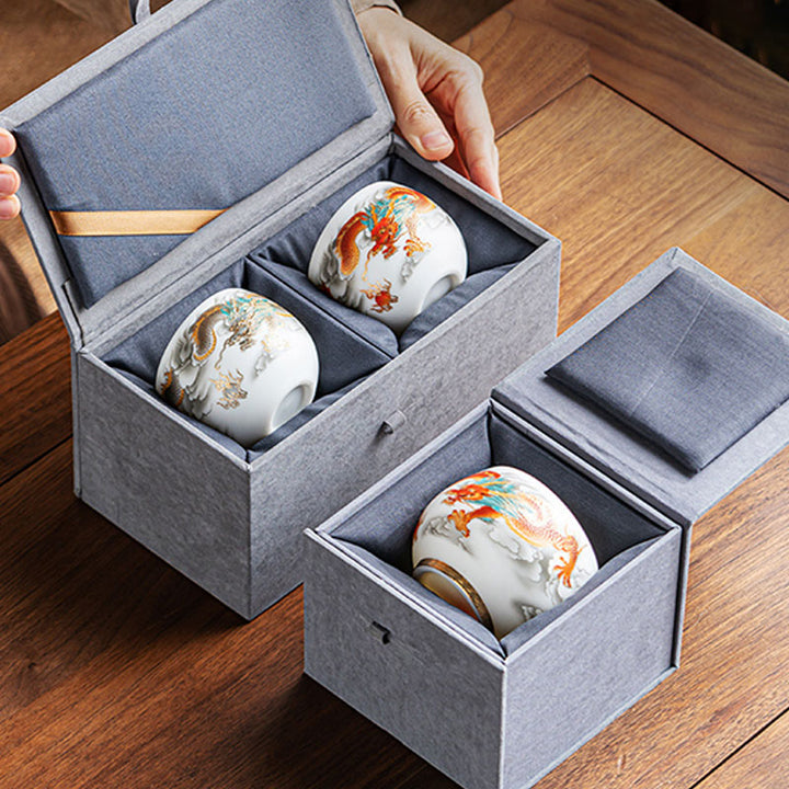 Buddha Stones Drago Fenice Nuvole di Buon Auspicio Tazza da Tè in Ceramica Tazza da Tè Kung Fu con Scatola Regalo