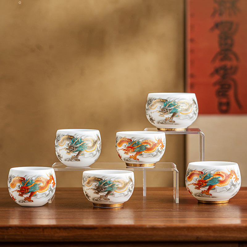 Buddha Stones Drago Fenice Nuvole di Buon Auspicio Tazza da Tè in Ceramica Tazza da Tè Kung Fu con Scatola Regalo