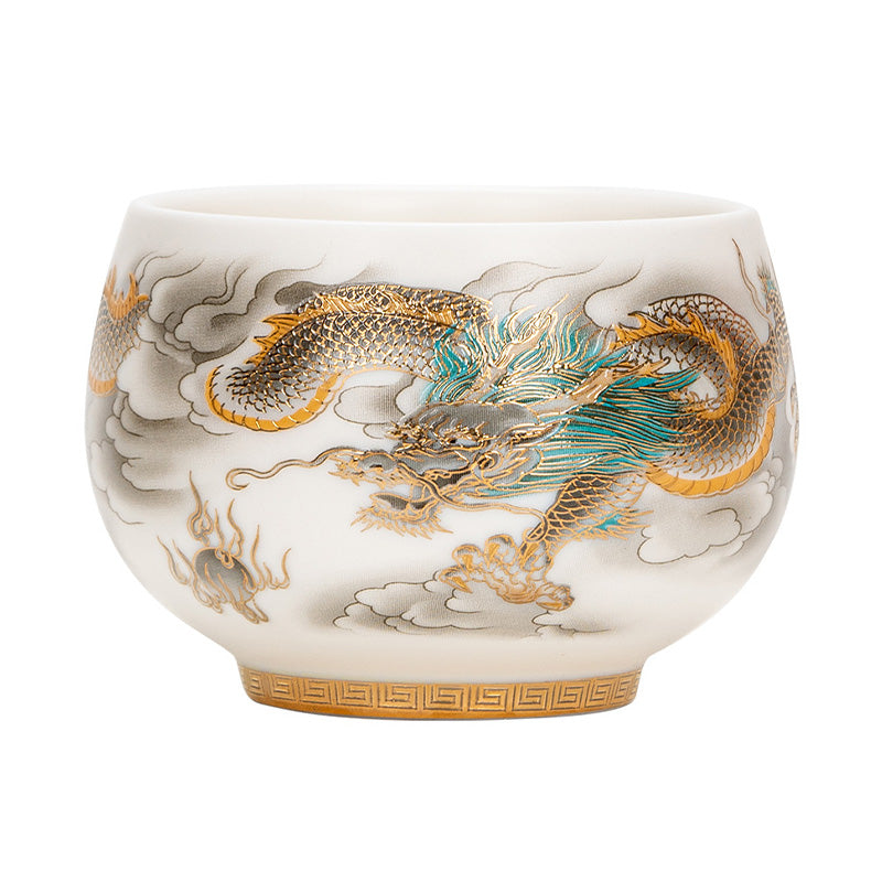 Buddha Stones Drago Fenice Nuvole di Buon Auspicio Tazza da Tè in Ceramica Tazza da Tè Kung Fu con Scatola Regalo