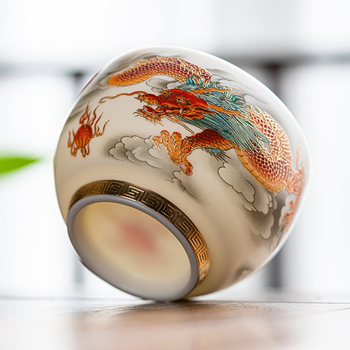 Buddha Stones Drago Fenice Nuvole di Buon Auspicio Tazza da Tè in Ceramica Tazza da Tè Kung Fu con Scatola Regalo