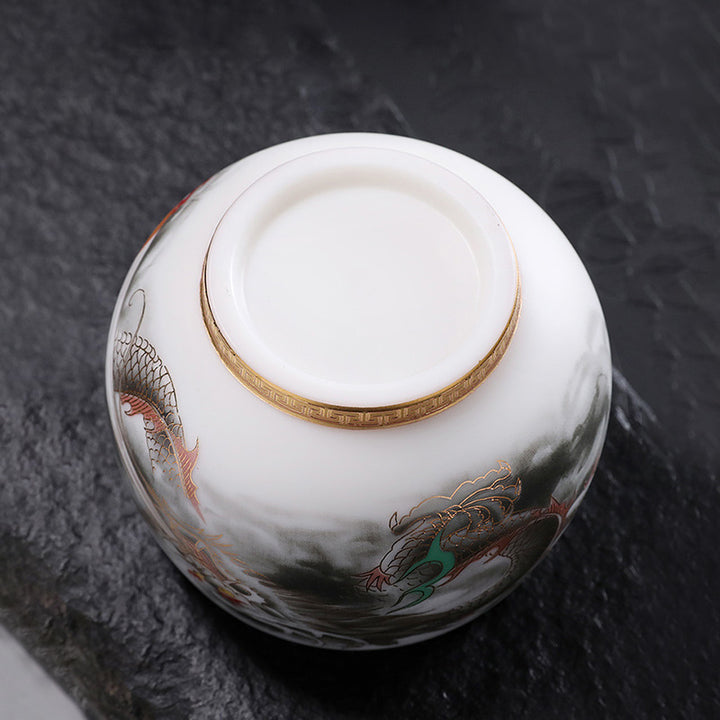 Buddha Stones Drago Zucca Dorata Ceramica Porcellana Bianca Tazza da Tè Kung Fu Tazza da Tè 160ml