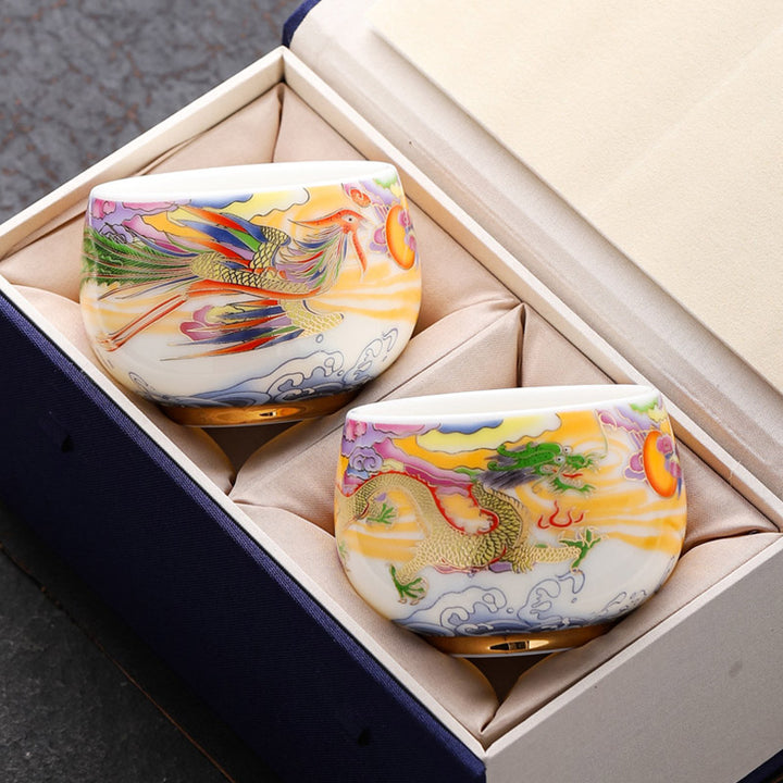 Buddha Stones Drago Fenice Nuvole di buon auspicio Sole Onde dell'oceano Tazza da tè in ceramica Tazza da tè Kung Fu