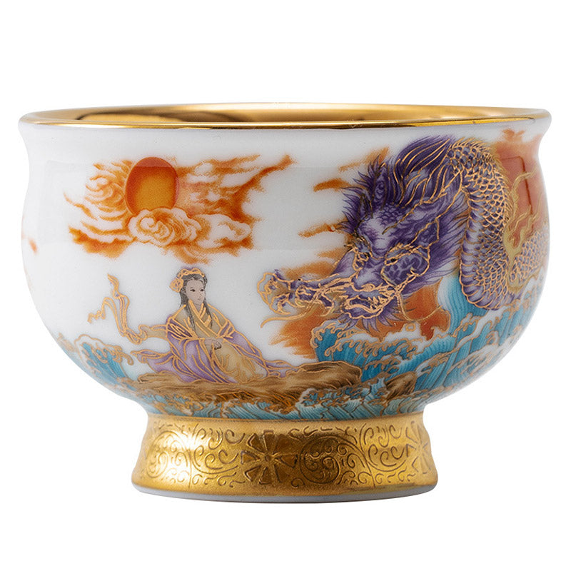 Buddha Stones Aquila reale Drago di buon auspicio Sole Onde dell'oceano Tazza da tè in ceramica dorata Tazza da tè Kung Fu