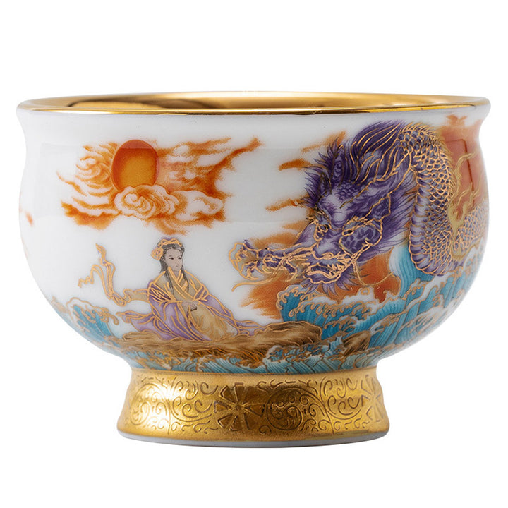 Buddha Stones Aquila reale Drago di buon auspicio Sole Onde dell'oceano Tazza da tè in ceramica dorata Tazza da tè Kung Fu