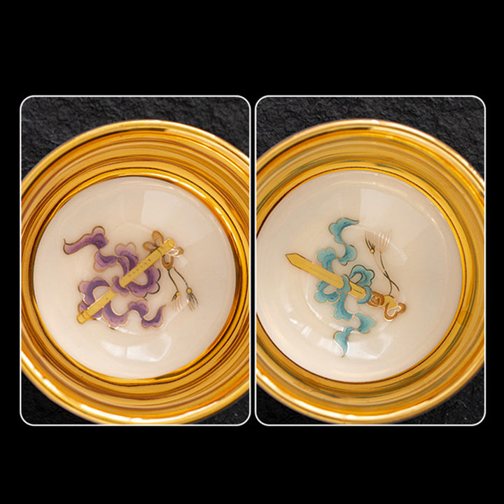 Buddha Stones Aquila reale Drago di buon auspicio Sole Onde dell'oceano Tazza da tè in ceramica dorata Tazza da tè Kung Fu