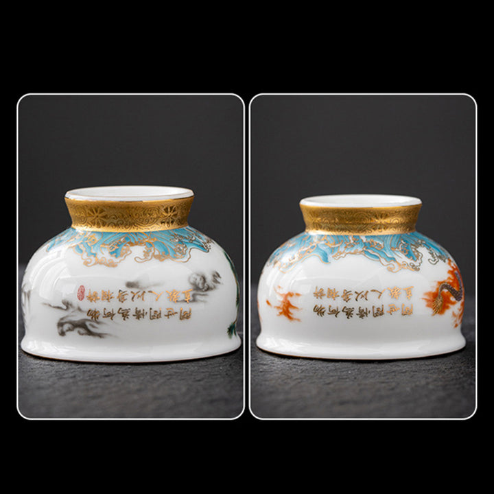 Buddha Stones Aquila reale Drago di buon auspicio Sole Onde dell'oceano Tazza da tè in ceramica dorata Tazza da tè Kung Fu