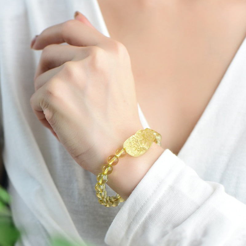 Braccialetto della ricchezza PiXiu Citrine FengShui Buddha Stones