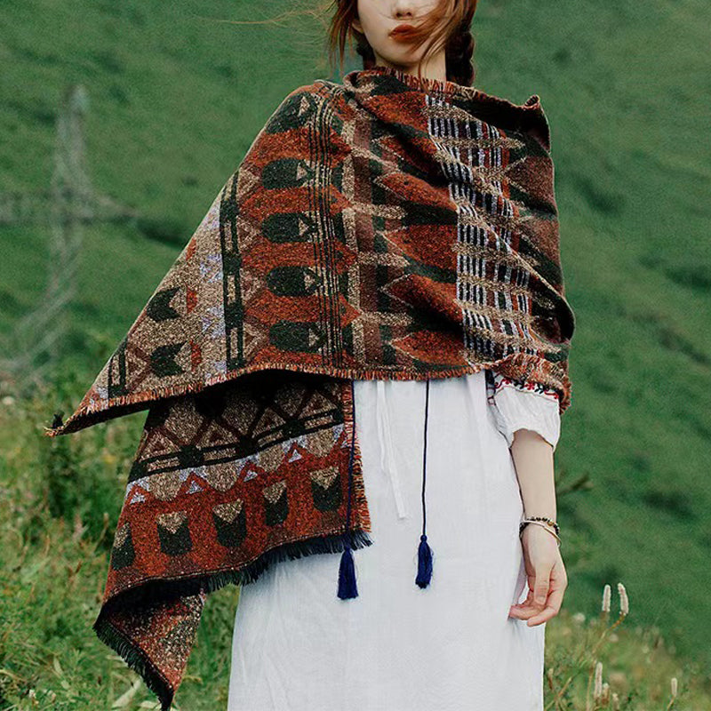 Buddha Stones tibetano con motivo geometrico classico, scialle invernale da viaggio accogliente - image 2