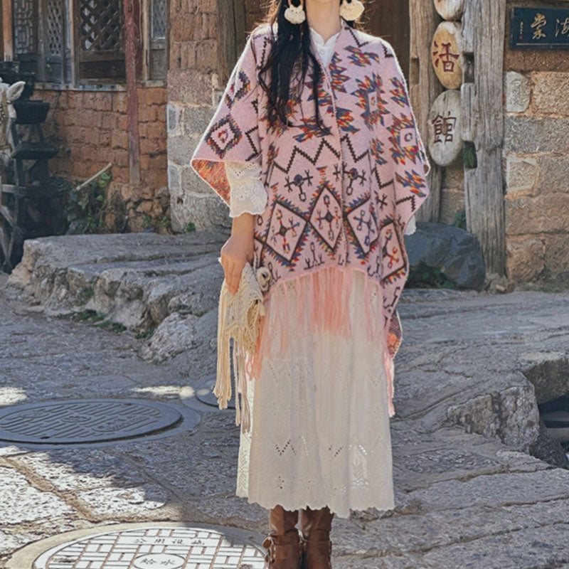 Buddha Stones tibetano con motivo geometrico a righe, invernale, comodo da viaggio, lavorato a maglia - image 10