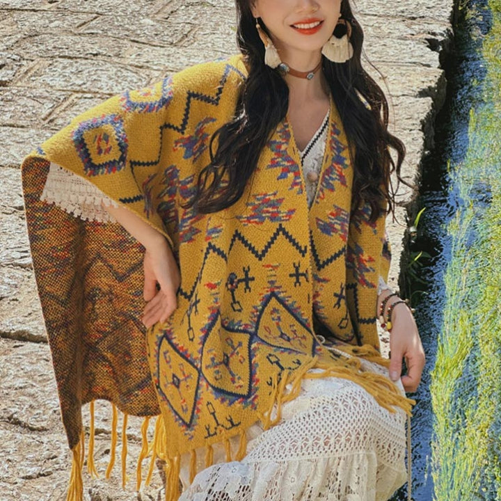 Buddha Stones tibetano con motivo geometrico a righe, invernale, comodo da viaggio, lavorato a maglia - image 1