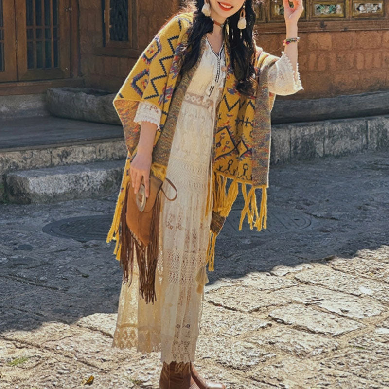 Buddha Stones tibetano con motivo geometrico a righe, invernale, comodo da viaggio, lavorato a maglia - image 2