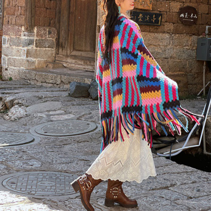 Scialle tibetano Buddha Stones , motivo intrecciato, colore caramella, invernale, comodo da viaggio, lavorato a maglia, con nappe - image 6