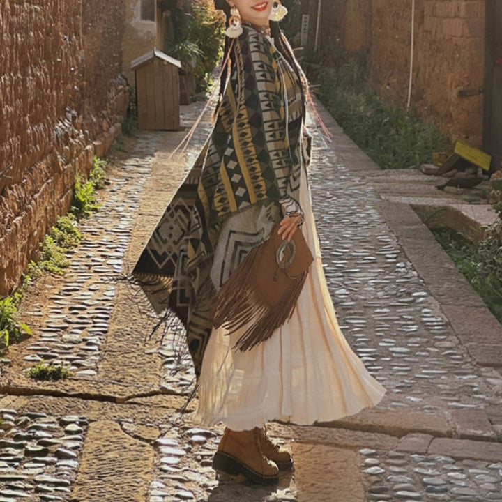 Buddha Stones tibetano con motivo geometrico a righe, invernale, comodo da viaggio, con nappe - image 10
