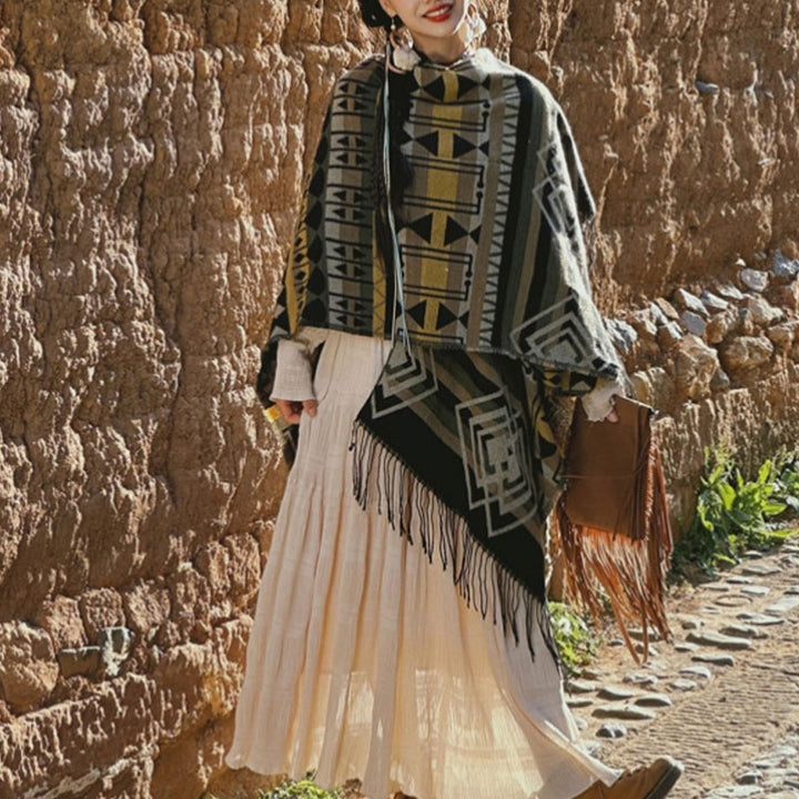 Buddha Stones tibetano con motivo geometrico a righe, invernale, comodo da viaggio, con nappe - image 8