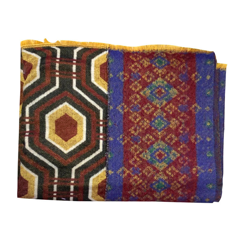 Scialle tibetano con Buddha Stones , marrone, blu, rosso, motivo geometrico, invernale, comodo, da viaggio
