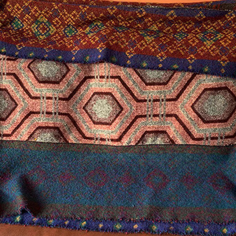 Scialle tibetano con Buddha Stones , marrone, blu, rosso, motivo geometrico, invernale, comodo, da viaggio