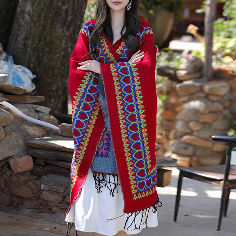Buddha Stones, rosso, cuore, nappa, mantello con cappuccio, sciarpa da viaggio invernale e accogliente - image 3