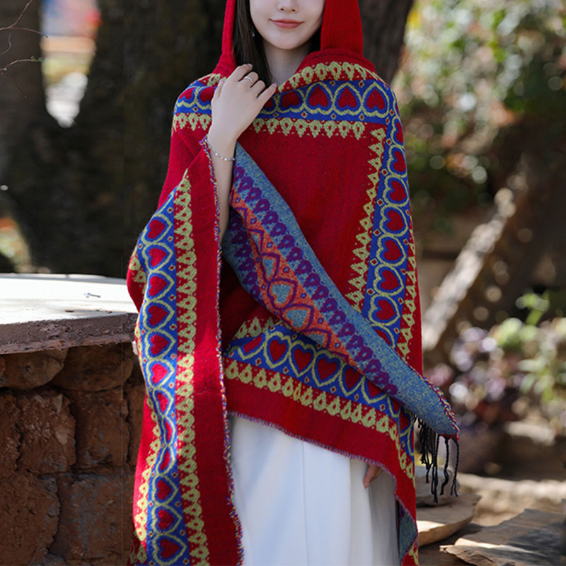 Buddha Stones, rosso, cuore, nappa, mantello con cappuccio, sciarpa da viaggio invernale e accogliente - image 1