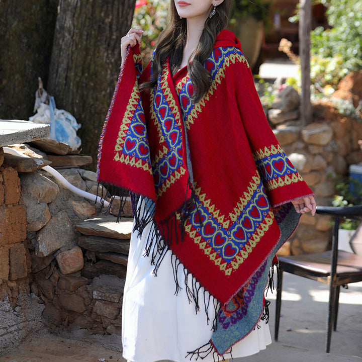 Buddha Stones, rosso, cuore, nappa, mantello con cappuccio, sciarpa da viaggio invernale e accogliente - image 5