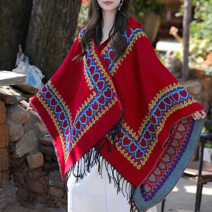 Buddha Stones, rosso, cuore, nappa, mantello con cappuccio, sciarpa da viaggio invernale e accogliente - image 9