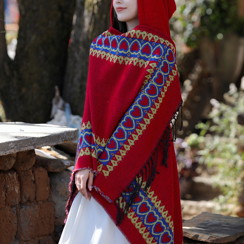 Buddha Stones, rosso, cuore, nappa, mantello con cappuccio, sciarpa da viaggio invernale e accogliente - image 12