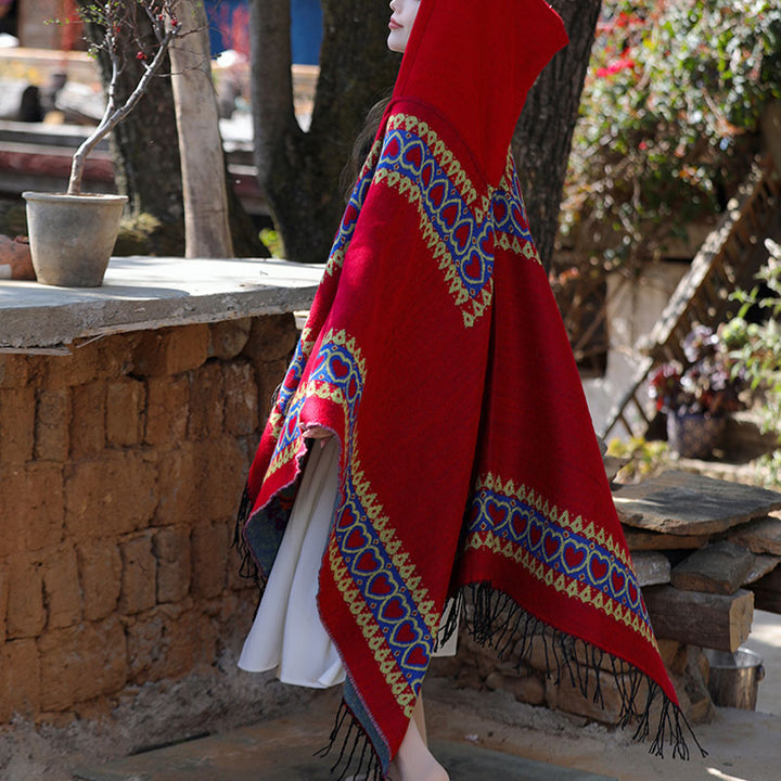 Buddha Stones, rosso, cuore, nappa, mantello con cappuccio, sciarpa da viaggio invernale e accogliente - image 10