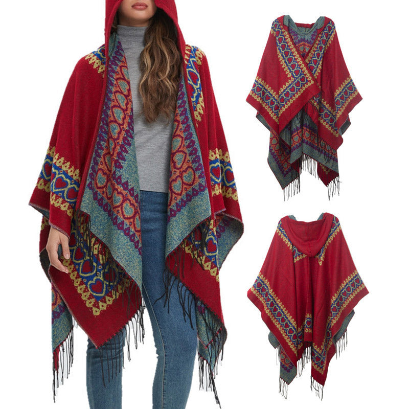 Buddha Stones, rosso, cuore, nappa, mantello con cappuccio, sciarpa da viaggio invernale e accogliente