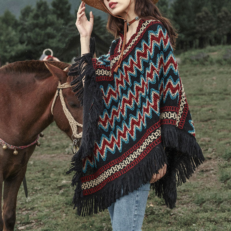 Scialle tibetano Buddha Stones , a righe, lavorato a maglia, con nappe, maglione, sciarpa invernale da viaggio
