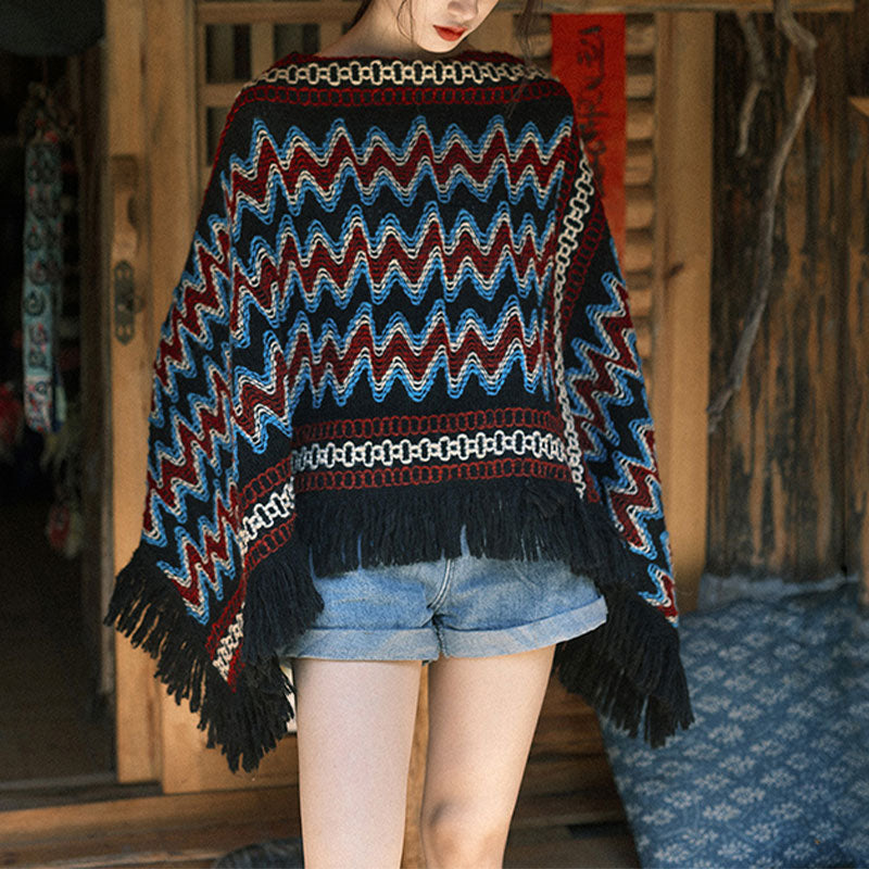 Scialle tibetano Buddha Stones , a righe, lavorato a maglia, con nappe, maglione, sciarpa invernale da viaggio - image 2