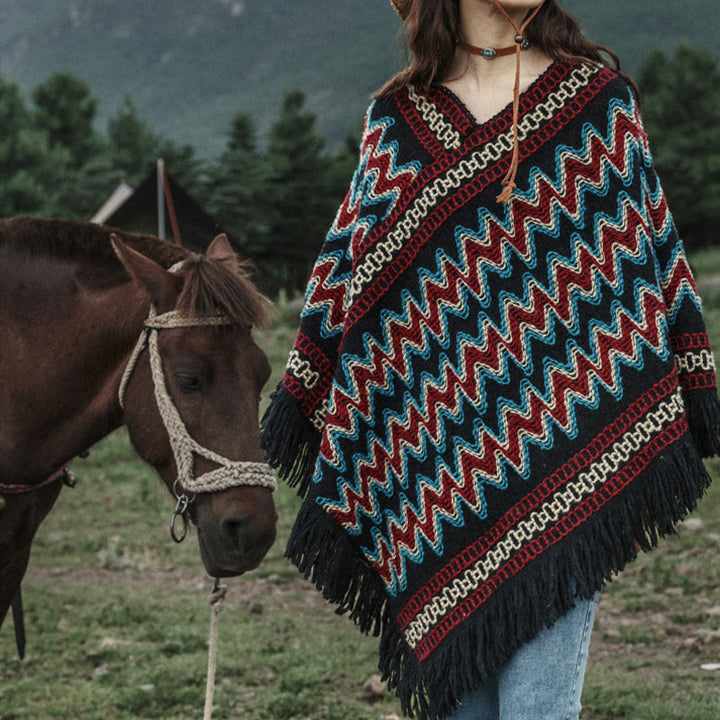 Scialle tibetano Buddha Stones , a righe, lavorato a maglia, con nappe, maglione, sciarpa invernale da viaggio