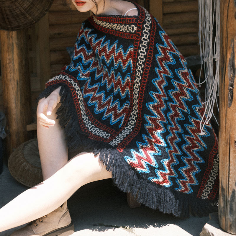 Scialle tibetano Buddha Stones , a righe, lavorato a maglia, con nappe, maglione, sciarpa invernale da viaggio - image 7