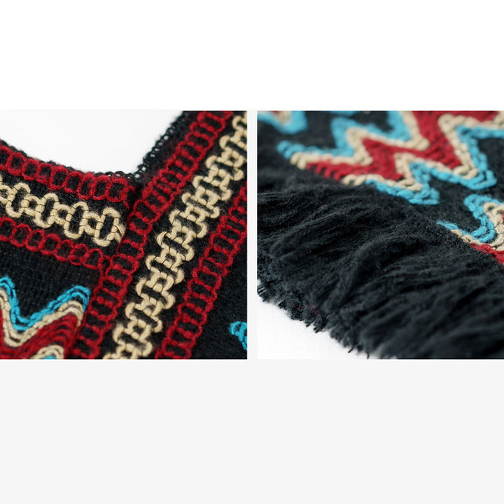 Scialle tibetano Buddha Stones , a righe, lavorato a maglia, con nappe, maglione, sciarpa invernale da viaggio