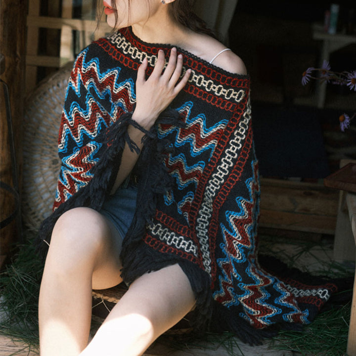 Scialle tibetano Buddha Stones , a righe, lavorato a maglia, con nappe, maglione, sciarpa invernale da viaggio