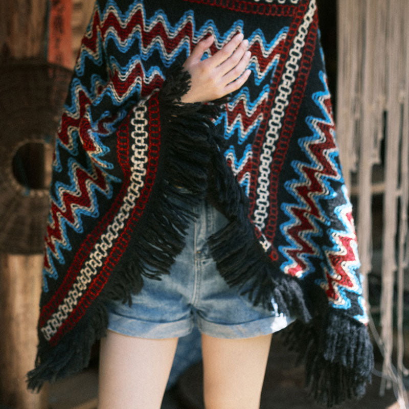 Scialle tibetano Buddha Stones , a righe, lavorato a maglia, con nappe, maglione, sciarpa invernale da viaggio